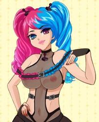 1girls belly_button blue_eyes blue_hair crush_crush female female_focus female_only game_cg heterochromia nipples nutaku nutaku_(crush_crush) pink_eyes pink_hair sad_panda_studios see-through see-through_clothing see-through_top solo solo_female solo_focus two_tone_hair video_games