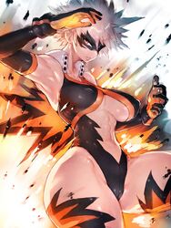 1girls abs blonde blonde_hair female female_bakugou female_focus female_human female_only fumio_(rsqkr) genderswap genderswap_(mtf) hero_outfit_(mha) human katsuki_bakugou leotard light-skinned_female light_skin looking_at_viewer my_hero_academia navel pale-skinned_female pale_skin rule_63 simple_background solo solo_female solo_focus spiky_hair superhero_costume superheroine toned toned_belly toned_body toned_female toned_stomach underboob yellow_eyes