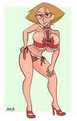 blonde_hair christmas christmas_outfit disney disney_channel female female_focus female_only glasses high_heels holidays huge_breasts j0xciv kim_possible mature_female milf mother mrs._stoppable pose revealing_clothes voluptuous