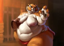 anthro ass bbw belly belly_overhang big_areola big_ass big_belly bottom_heavy breasts clothed clothing deep_navel dreamworks emberwick exposed_breasts fat fat_fur felid female female_focus female_only furry hi_res huge_belly kung_fu_panda love_handles mammal master_tigress muffin_top nipples non-canonical_size obese obese_anthro obese_female overweight overweight_anthro overweight_female pantherine pear_shaped softon solo ssbbw thick_thighs thighs tiger topless weight_gain wide_hips