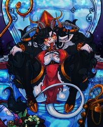 black_fur christmas curvy evil_grin furry horns huge_butt huge_hips huge_thighs krampus sitting thick_thighs toon_michaela toxicsoul77 voluptuous wide_hips