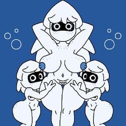 3girls anthro armpits big_breasts blooper blooper_baby blooper_nanny breasts female female_only ftrashpickle humanized looking_at_viewer mario_(series) multiple_girls nipples pussy shortstack size_difference standing thick_thighs thighs underwater