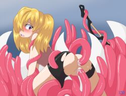 1girls anal ass bike_shorts blonde_hair blush clothed_sex clothing defeated double_penetration female from_behind interspecies lewderthanblue long_hair looking_back mitsuba_sangu open_mouth penetration pink_tentacles purple_eyes pussy rape reproductive_slave restrained sanguu_mitsuba seraph_of_the_end shirt spread_legs tentacle torn_clothes vaginal_penetration wide_eyed worried