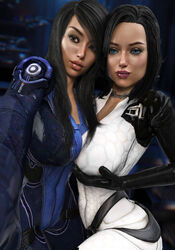 2girls 3d 3d_(artwork) ashley_williams ass big_ass big_breasts bioware black_hair bodysuit breasts bubble_butt bust busty curvaceous curves curvy female female_only front_view hips hourglass_figure human human_only legs lower_body mass_effect mass_effect_2 mass_effect_3 medium_hair miranda_lawson multiple_girls pose prizm1616 science_fiction skintight_bodysuit standing thick thick_ass thick_legs thick_thighs thighs upper_body video_games voluptuous waist watermark wide_hips