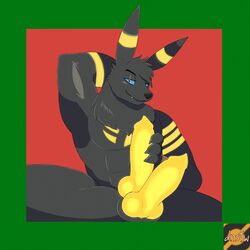 anthro anubis anubis_rose_(character) big_penis glowing_eyes glowing_markings glowing_penis male male_focus male_only muscular pokémon_(species) pokemon solo_male tattoos umbreon werewolf