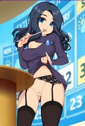 1girls black_hair blue_eyes clothed clothing crush_crush dress female female_focus female_only game_cg makeup no_panties pubic_hair pussy pussy_peek reporter sad_panda_studios sofia_(crush_crush) video_game_character video_games