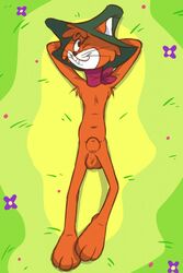 anthro cattanooga_cats country_(cattanooga_cats) feline furry hanna-barbera hat ladysomnambule lying male_only orange_fur scarf sheath sheathed whiskers wink