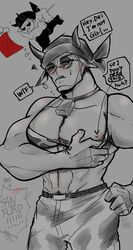 blush cow_bell cow_bikini cow_ears cow_horns cow_print madness_co2 madness_combat muscular muscular_male nipple_rub pecs sanford