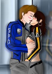 blonde_hair blue_eyes blue_ranger brown_eyes brown_hair female groping kissing passionate power_rangers power_rangers_spd sky_tate spd yellow_ranger yellow_ranger_(spd) z_delgado