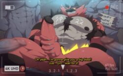 2022 animated anthro balls bara bna_v5 bodily_fluids cum cum_on_chest fur gay genital_fluids genitals group incineroar machoke male male_only masturbation muscular muscular_male nintendo penis pokémon_(species) pokemon pokemon_(species) red_body red_fur video_games