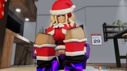 2girls 3d blush christmas christmas_outfit ellie_(rusmynth) original_character original_characters rape roblox robloxian rose_hair_ornament rusmynth santa_costume santa_hat sex stockings strap-on tagme unseen vaginal_penetration