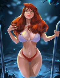 1girls big_breasts bikini full_lips green_eyes long_hair marvel marvel_comics mary_jane_watson miss_ti panties red_hair seductive_look slight_smile solo solo_female spider-man_(series) tagme tattiart thighs water