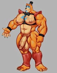 2021 abs animatronic anthro balls bara bara_tits barazoku big_balls big_chest big_muscles big_pecs big_pectorals big_penis body_hair bow_tie bracelet chest chest_hair claws clothing ear_piercing ear_ring eyebrows facial_markings five_nights_at_freddy's five_nights_at_freddy's:_security_breach flaccid fur genitals glamrock_freddy_(fnaf) grey_background harness hat head_markings headgear headwear hi_res humanoid humanoid_genitalia humanoid_penis hunnipanda jewelry legwear machine male male_only mammal markings muscles muscular muscular_anthro muscular_arms muscular_humanoid muscular_legs navel nipples nude over_exaggeration pecs pectorals penis piercing pubes quads robot scottgames shoulder_pads simple_background solo standing thick_thighs top_hat tuft ursid vein video_games