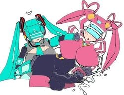 2d armor big_breasts big_penis blue_hair color fei-yen futanari hatsune_miku jpeg pink_hair robot_girl sinensian sodomy technology thick_thighs twintails uncensored virtual_on vocaloid