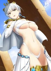 1girls artist_request big_breasts big_breasts breasts cleopatra cleopatra_(majo_taisen) covered_breasts covered_nipples majo_taisen short_hair sole_female white_hair yellow_eyes