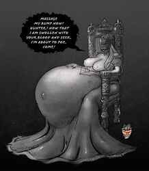 aloysius belly big_belly bloated bloated_belly bloated_stomach bloodborne breasts cum_inflation female fromsoftware hand_on_belly helmet huge_belly hyper_pregnancy mask nipples pregnant queen_annalise ready_to_pop solo_female sony_corporation sony_interactive_entertainment