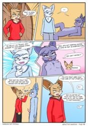 anthro blue_body blue_fur brown_body brown_fur clothed clothing comic comic_page conditional_dnp english_text erection felid female fur genitals group hi_res inkbunny_username male mammal nude page_45 page_number penis purple_body purple_fur ryoku ryoku_(character) vaatari