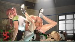3d anal animated ass balls balls_touching blonde_hair breasts clothed_sex dead_or_alive dead_or_alive_5 female flat_chest futa_on_futa futanari glasses honoka_(doa) huge_ass intersex large_breasts looking_back marie_rose multiple_girls no_sound on_back penis pink_hair red_eyes reverse_piledriver_position ring sex sfmslayer side_ponytail source_filmmaker spread_legs tagme tattoo tecmo testicles video