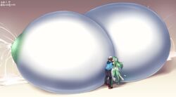 1boy 1girls big_breasts breast_expansion female gardevoir gigantic_breasts green_hair huge_breasts hyper hyper_breasts kissing kyosuke_fujiwara lactation long_hair male pokemon pokemon_(species) pokemon_focus puffy_nipples