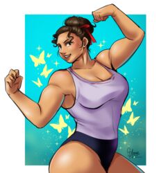 1girls big_breasts cleavage disney encanto female female_only flexing large_breasts light-skinned_female luisa_madrigal medium_breasts muscular_female selene_bunny thick_thighs thunder_thighs wide_hips