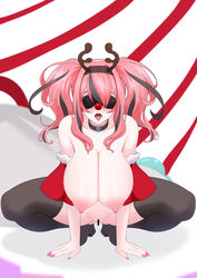 alternate_costume azur_lane bar_censor bare_shoulders black_choker black_hair boots breasts bremerton_(azur_lane) censored choker christmas fake_horns female hair_between_eyes horns huge_breasts long_hair multicolored_hair nipples nude open_mouth pink_hair pink_nails solo streaked_hair thigh_boots thighhighs toki_to_shishin tongue tongue_out twintails two-tone_hair