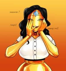 asami_sato avatar_the_last_airbender clothing gagged gold gold_(metal) latex latex_gloves masked secretary smooth_skin srasomeone tagme tarnished_secretary the_legend_of_korra