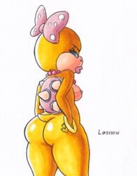 2020 anthro ass big_butt biped breasts curvy_figure female hi_res jewelry koopa koopaling lips looking_at_viewer looking_back loshon mario_(series) marker_(artwork) nintendo nipples non-mammal_breasts nude open_mouth reptile ribbons scalie shell side_boob simple_background solo spikes thick_thighs traditional_media_(artwork) turtle video_games voluptuous wendy_o._koopa white_background wide_hips