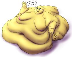 alphys anthro areola belly big_belly big_tail breasts buckteeth chubby_cheeks claws deep_navel dewlap_(anatomy) dialogue double_chin english_text eyewear fat fat_rolls female flabby_arms front_view gesture glasses green_eyes hyper hyper_belly immobile lizard looking_at_viewer morbidly_obese morbidly_obese_anthro morbidly_obese_female navel nipples non-mammal_breasts non-mammal_nipples nude obese obese_anthro obese_female open_mouth open_smile overweight overweight_anthro overweight_female reptile scales scalie simple_background sitting smile solo speech_bubble stuttering teeth text thick_tail three-quarter_view undertale undertale_(series) waving wenisberry wide_hips yellow_body yellow_scales