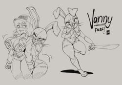 big_breasts breasts bunnysuit cleavage duo female five_nights_at_freddy's five_nights_at_freddy's:_security_breach grin grope groping groping_breasts groping_from_behind huge_breasts human joaoppereiraus machete rabbit_costume selfcest sketch smile vanessa_(fnaf) vanny_(fnaf) yuri