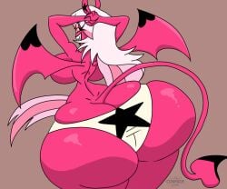 1girls ass ass_cleavage ass_expansion back big_breasts breasts butt_crack confade demon demon_girl gigantic_ass helluva_boss horns huge_ass hyper_ass lipstick looking_at_viewer massive_ass pink_body pink_hair pink_skin solo succubus tail verosika_mayday_(helluva_boss) white_panties white_underwear wings