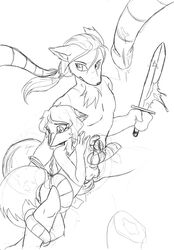 female fox_lee godzuki hair line_art long_hair male penis sketch sword tentacle weapon zuki