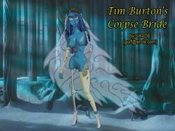 1girls blue_hair corpse_bride emily_(corpse_bride) english_text hourglass_figure long_blue_hair long_hair shade_(artist) small_breasts text tim_burton warner_brothers wedding_veil zombie zombie_girl