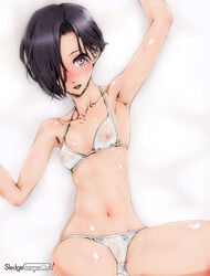 bikini black_hair blush female female_only hair_over_one_eyes human kobayakawa_rinko love_plus see-through short_hair solo swimsuit yoshijima_ataru