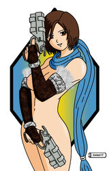 arcia_rinslet breasts brown_eyes brown_hair chaos_legion female gun looking_at_viewer nude nude_female ranwolf tagme