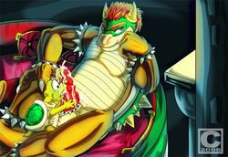 2008 balls biceps bowser claws clowncopter cum cum_in_mouth cum_inside cum_on_face cum_on_hand cum_on_nose cum_on_penis cum_on_tongue cute dragon erection furry gay genital_piercing green_shell hair happy horns king koopa koopa_troopa licking looking_at_viewer male mario_(series) muscles nintendo no_humans open_mouth orgasm pecs penis penis_piercing piercing pillow profec reptile royalty scalie shell sitting smile spikes spiky_shell spread_legs spreading standing tongue tongue_out turtle wristband