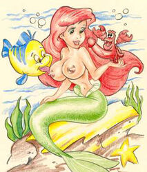 1girls areola ariel breasts busty cleavage crab disney fish flounder mermaid milf nipples no_bra sebastian_(disney) the_little_mermaid topless voluptuous wcpope