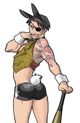 1boy bat boobs_and_butt_pose bunny_costume bunny_ears bunny_tail bunnysuit eye_patch irezumi iwashi majima_goro male male_only pinup ryu_ga_gotoku ryuu_ga_gotoku solo solo_focus tagme tattoo