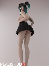 1girls 3d ass ass black_collar black_skirt breasts breasts breasts charlotte_(fortnite) collar eyebrows eyelashes eyeshadow female female_only fortnite fortnite:_battle_royale human looking_at_viewer nipples pale-skinned_female pale_skin realish3d red_eyes short_hair sideboob skirt solo solo_female straight tattoo twintails two_tone_hair