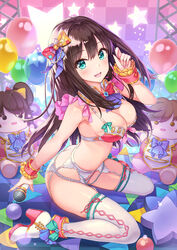 :d aqua_eyes arm_at_side ascot ass ass_cleavage balloon bangs blush boots bow bow_bra bra breasts brown_hair butt_crack character_doll clavicle cleavage detached_collar earrings eyebrows_visible_through_hair female female_only fingernails frilled_cuffs frills full_body garter garter_belt garter_straps glint green_eyes hair_ornament hair_ribbon hair_tucking hairbow hand_in_hair hand_up hhama high_resolution holding holding_hair holding_microphone holding_object honda_mio idolmaster idolmaster_cinderella_girls jewelry lace lace-trimmed_panties lace_trim lingerie long_hair looking_at_viewer medium_breasts microphone mike nail_polish neck_ribbon necktie open-mouth_smile open_mouth pantsu pearl_(gemstone) pink_nails pixiv_id_1128428 platform_boots platform_footwear ribbon sharp_fingernails shibuya_rin shimamura_uzuki shiny shiny_skin shoe_ribbon sitting smile solo sparkle star stuffed_toy thigh_boots thighhighs underwear underwear_only wariza white_boots white_bra white_footwear white_legwear white_panties white_thighhighs white_underwear wrist_cuffs