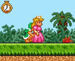 16-bit 1boy 1boy1girl 1girls blonde_hair_female clothed_female female fully_clothed hammer_bros. human koopa long_gloves long_hair mario_(series) masturbation nintendo penis pink_dress pixel pixel_art princess princess_peach snes sperm super_mario_bros._2 super_nintendo_entertainment_system timer