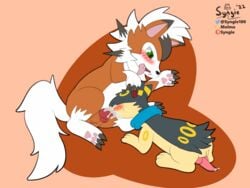 bodily_fluids cum cum_in_mouth cum_inside genital_fluids hi_res lycanroc male male/male nintendo pokémon_(species) pokemon pokemon_(species) quilava syngie_(artist) video_games