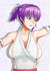 1girls alternate_version_available ayane_(doa) big_breasts breasts busty cleavage dead_or_alive female female_focus female_only hourglass_figure miko_outfit minpei_ichigo purple_hair sideboob solo tagme tecmo wide_hips