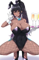 animal_ears bare_shoulders black_hair blue_archive blue_bow blush bow bowtie breasts bunny_ears bunnysuit champagne_flute clavicle cleavage clothing condom condom_wrapper covered_navel cup dark-skinned_female dark_skin detached_collar drinking_glass earrings eyebrows_visible_through_hair fake_animal_ears fellatio_gesture female fishnet_legwear fishnets footwear gloves high_heels high_resolution holding holding_plate jewelry karin_(blue_archive) karin_(bunny)_(blue_archive) large_breasts leotard long_hair open_mouth pantyhose plate playboy_bunny ponytail shoes simple_background solo squatting strapless strapless_leotard takamaru3407 thighs tied_hair tongue tray very_long_hair white_background white_gloves wrist_cuffs yellow_eyes