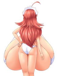 back_view backboob hand_on_hip headdress higuma hyper_breasts red_hair small_ass string_bikini thigh_gap