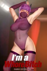 1girls 3d armpits ayane_(doa) big_breasts breasts busty dead_or_alive embarrassed female female_focus female_only garskriver hourglass_figure pubic_hair purple_hair short_hair solo standing stripper_pole tagme tecmo wide_hips