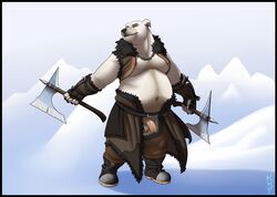 2021 anthro balls belly genitals humanoid_genitalia humanoid_hands humanoid_penis ice kronexfire male mammal moobs navel outside overweight overweight_male penis polar_bear solo ursid ursine white_body