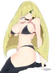 1girls 2021 alternate_breast_size bikini black_bikini black_thighhighs blonde_hair breasts female female_only green_eyes hair_over_one_eye hips holding_object huge_breasts human human_only long_hair looking_at_viewer lusamine_(pokemon) mature_female milf mother nintendo pokeball pokemon pokemon_sm simple_background slim_waist smile thick_thighs thighhighs thighs tottotonero very_long_hair white_background wide_hips