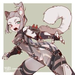 anthro blush bodily_fluids breasts clothing domestic_cat felid feline felis female genitals heterochromia hi_res mammal nipples original pussy solo sona_(yuio) sweat torn_clothing yuio