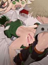 2boys ass ass_grab ass_up blonde_hair butt butt_grab clothing condom_balloon face_down_ass_up faceless_male goodbye_glory green_hair hand_on_ass hand_on_butt hero_outfit_(mha) izuku_midoriya katsuki_bakugou male male/male male_only my_hero_academia spiky_hair top-down_bottom-up yaoi