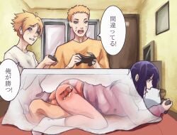 1girls 2boys blonde_hair boruto:_naruto_next_generations cheating cucked_by_own_son cum cum_in_pussy cum_inside eroboruto family game game_controller hidden hiding hyuuga_hinata incest japanese_text mother mother_and_son naruto naruto:_the_last naruto_(series) netorare sex son speech_bubble stealth_sex table text under_the_table uzumaki_boruto uzumaki_naruto x-ray